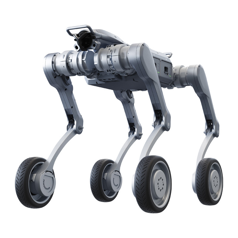 Unitree A2-W Pro – przemysłowy robot kołowo-kroczący (wheeled-foot) z LiDAR x2, GPS i 4G do inspekcji, logistyki i patroli w trudnym terenie.